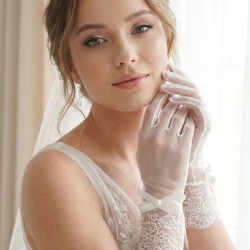 Elviora Lace Veil Beyaz Eldiven &ndash; Dantel Manşetli Fiyonk Detaylı Zarif Gelin Aksesuarı-ELVIORA-2