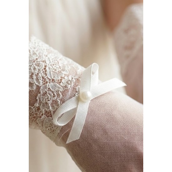 Elviora Lace Veil Beyaz Eldiven &ndash; Dantel Manşetli Fiyonk Detaylı Zarif Gelin Aksesuarı-ELVIORA-2