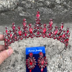 Elvira Bordo Gelin Kına Tacı Özel Gün Aksesuar Kadın Taç Ve İnce Mekik Küpe Takımı-ELVIRA-11 Elvira Bordo Gelin Kına Tacı Özel Gün Aksesuar Kadın Taç Ve İnce Mekik Küpe Takımı-ELVIRA-11