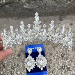 Elvira Gümüş Gelin Kına Tacı Özel Gün Aksesuar Kadın Taç Ve Geniş Mekik Küpe Takımı-ELVIRA-12 Elvira Gümüş Gelin Kına Tacı Özel Gün Aksesuar Kadın Taç Ve Geniş Mekik Küpe Takımı-ELVIRA-12