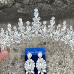 Elvira Gümüş Gelin Kına Tacı Özel Gün Aksesuar Kadın Taç Ve Üç Mekik Küpe Takımı-ELVIRA-14 Elvira Gümüş Gelin Kına Tacı Özel Gün Aksesuar Kadın Taç Ve Üç Mekik Küpe Takımı-ELVIRA-14