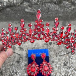 Elvira Kırmızı Gelin Kına Tacı Özel Gün Aksesuar Kadın Taç Ve Geniş Mekik Küpe Takımı-ELVIRA-17 Elvira Kırmızı Gelin Kına Tacı Özel Gün Aksesuar Kadın Taç Ve Geniş Mekik Küpe Takımı-ELVIRA-17
