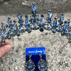 Elvira Lacivert Gelin Kına Tacı Özel Gün Aksesuar Kadın Taç Ve Damla Mekik Küpe Takımı-ELVIRA-20 Elvira Lacivert Gelin Kına Tacı Özel Gün Aksesuar Kadın Taç Ve Damla Mekik Küpe Takımı-ELVIRA-20