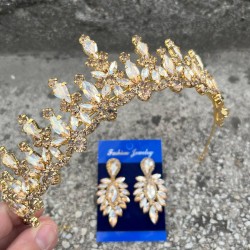 Elvira Gold Gelin Kına Tacı Özel Gün Aksesuar Kadın Taç Ve İnce Mekik Küpe Takımı-ELVIRA-29 Elvira Gold Gelin Kına Tacı Özel Gün Aksesuar Kadın Taç Ve İnce Mekik Küpe Takımı-ELVIRA-29