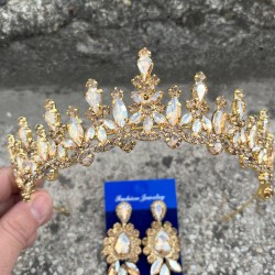 Elvira Gold Gelin Kına Tacı Özel Gün Aksesuar Kadın Taç Ve Üç Mekik Küpe Takımı-ELVIRA-30 Elvira Gold Gelin Kına Tacı Özel Gün Aksesuar Kadın Taç Ve Üç Mekik Küpe Takımı-ELVIRA-30