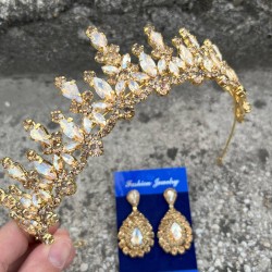 Elvira Gold Gelin Kına Tacı Özel Gün Aksesuar Kadın Taç Ve Damla Mekik Küpe Takımı-ELVIRA-31 Elvira Gold Gelin Kına Tacı Özel Gün Aksesuar Kadın Taç Ve Damla Mekik Küpe Takımı-ELVIRA-31