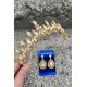 Elvira Gold Gelin Kına Tacı Özel Gün Aksesuar Kadın Taç Ve Damla Mekik Küpe Takımı-ELVIRA-31 Elvira Gold Gelin Kına Tacı Özel Gün Aksesuar Kadın Taç Ve Damla Mekik Küpe Takımı-ELVIRA-31