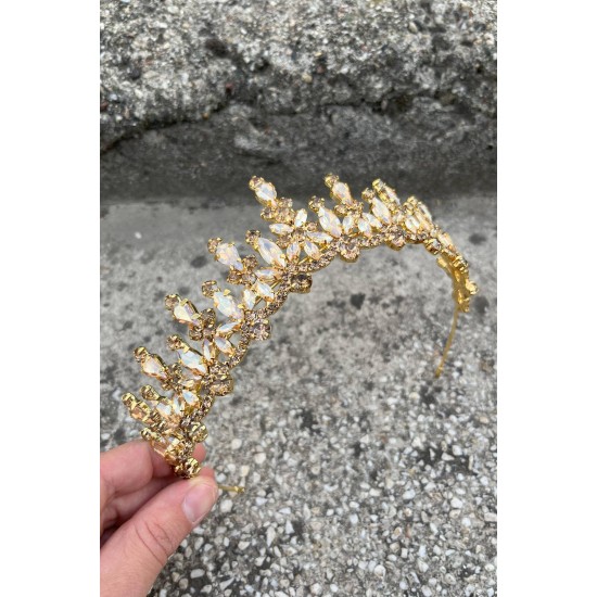Elvira Gold Gelin Kına Tacı Özel Gün Aksesuar Kadın Taç Saç Aksesuarı-ELVIRA-7 Elvira Gold Gelin Kına Tacı Özel Gün Aksesuar Kadın Taç Saç Aksesuarı-ELVIRA-7