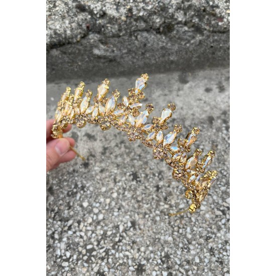 Elvira Gold Gelin Kına Tacı Özel Gün Aksesuar Kadın Taç Saç Aksesuarı-ELVIRA-7 Elvira Gold Gelin Kına Tacı Özel Gün Aksesuar Kadın Taç Saç Aksesuarı-ELVIRA-7