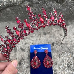 Elvira Bordo Gelin Kına Tacı Özel Gün Aksesuar Kadın Taç Ve Damla Mekik Küpe Takımı-ELVIRA-8 Elvira Bordo Gelin Kına Tacı Özel Gün Aksesuar Kadın Taç Ve Damla Mekik Küpe Takımı-ELVIRA-8