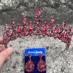 Elvira Bordo Gelin Kına Tacı Özel Gün Aksesuar Kadın Taç Ve Damla Mekik Küpe Takımı-ELVIRA-8 Elvira Bordo Gelin Kına Tacı Özel Gün Aksesuar Kadın Taç Ve Damla Mekik Küpe Takımı-ELVIRA-8