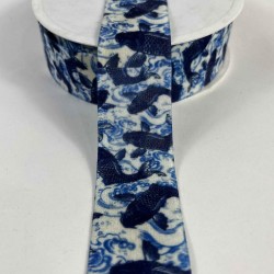 Koiwave Indigo Japon Balığı Desenli Premium Şerit &ndash; Uzak Doğu Stil 1 Metre-ETNIKSERIT-10