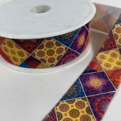 Mosaicra Patchwork Etnik Desenli Dekoratif Şerit &ndash; Renkli Kadife Kurdele 1 Metre-ETNIKSERIT-9