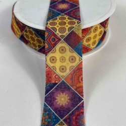 Mosaicra Patchwork Etnik Desenli Dekoratif Şerit &ndash; Renkli Kadife Kurdele 1 Metre-ETNIKSERIT-9