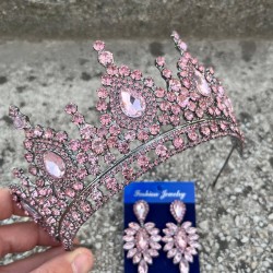 Eveline Pembe Taç İnce Mekik Küpe Seti – Kına Nişan Düğün Abiye Aksesuar Takımı-EVELINE-10 Eveline Pembe Taç İnce Mekik Küpe Seti – Kına Nişan Düğün Abiye Aksesuar Takımı-EVELINE-10