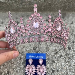 Eveline Pembe Taç İnce Mekik Küpe Seti – Kına Nişan Düğün Abiye Aksesuar Takımı-EVELINE-10 Eveline Pembe Taç İnce Mekik Küpe Seti – Kına Nişan Düğün Abiye Aksesuar Takımı-EVELINE-10