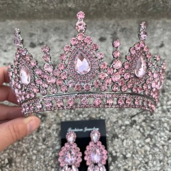 Eveline Pembe Taç Üç Mekik Küpe Seti – Kına Nişan Düğün Abiye Aksesuar Takımı-EVELINE-11 Eveline Pembe Taç Üç Mekik Küpe Seti – Kına Nişan Düğün Abiye Aksesuar Takımı-EVELINE-11