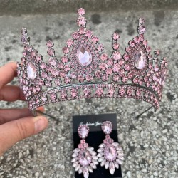 Eveline Pembe Taç Geniş Mekik Küpe Seti – Kına Nişan Düğün Abiye Aksesuar Takımı-EVELINE-12 Eveline Pembe Taç Geniş Mekik Küpe Seti – Kına Nişan Düğün Abiye Aksesuar Takımı-EVELINE-12