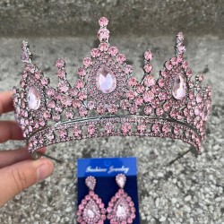 Eveline Pembe Taç Damla Mekik Küpe Seti – Kına Nişan Düğün Abiye Aksesuar Takımı-EVELINE-13 Eveline Pembe Taç Damla Mekik Küpe Seti – Kına Nişan Düğün Abiye Aksesuar Takımı-EVELINE-13