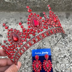 Eveline Kırmızı Taç İnce Mekik Küpe Seti – Kına Nişan Düğün Abiye Aksesuar Takımı-EVELINE-14 Eveline Kırmızı Taç İnce Mekik Küpe Seti – Kına Nişan Düğün Abiye Aksesuar Takımı-EVELINE-14