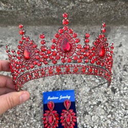 Eveline Kırmızı Taç İnce Mekik Küpe Seti – Kına Nişan Düğün Abiye Aksesuar Takımı-EVELINE-14 Eveline Kırmızı Taç İnce Mekik Küpe Seti – Kına Nişan Düğün Abiye Aksesuar Takımı-EVELINE-14