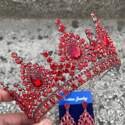 Eveline Kırmızı Taç Damla Mekik Küpe Seti – Kına Nişan Düğün Abiye Aksesuar Takımı-EVELINE-15 Eveline Kırmızı Taç Damla Mekik Küpe Seti – Kına Nişan Düğün Abiye Aksesuar Takımı-EVELINE-15