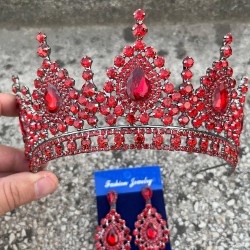 Eveline Kırmızı Taç Damla Mekik Küpe Seti – Kına Nişan Düğün Abiye Aksesuar Takımı-EVELINE-15 Eveline Kırmızı Taç Damla Mekik Küpe Seti – Kına Nişan Düğün Abiye Aksesuar Takımı-EVELINE-15