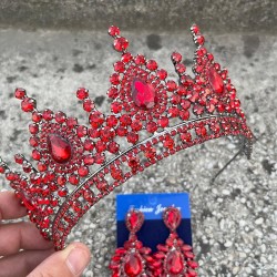 Eveline Kırmızı Taç Geniş Mekik Küpe Seti – Kına Nişan Düğün Abiye Aksesuar Takımı-EVELINE-16 Eveline Kırmızı Taç Geniş Mekik Küpe Seti – Kına Nişan Düğün Abiye Aksesuar Takımı-EVELINE-16