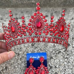 Eveline Kırmızı Taç Geniş Mekik Küpe Seti – Kına Nişan Düğün Abiye Aksesuar Takımı-EVELINE-16 Eveline Kırmızı Taç Geniş Mekik Küpe Seti – Kına Nişan Düğün Abiye Aksesuar Takımı-EVELINE-16