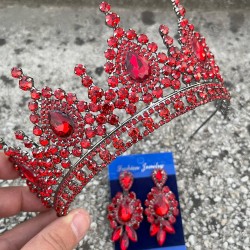 Eveline Kırmızı Taç Üç Mekik Küpe Seti – Kına Nişan Düğün Abiye Aksesuar Takımı-EVELINE-17 Eveline Kırmızı Taç Üç Mekik Küpe Seti – Kına Nişan Düğün Abiye Aksesuar Takımı-EVELINE-17