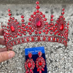 Eveline Kırmızı Taç Üç Mekik Küpe Seti – Kına Nişan Düğün Abiye Aksesuar Takımı-EVELINE-17 Eveline Kırmızı Taç Üç Mekik Küpe Seti – Kına Nişan Düğün Abiye Aksesuar Takımı-EVELINE-17