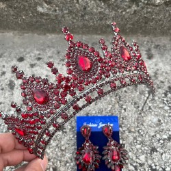 Eveline Bordo Taç Geniş Mekik Küpe Seti – Kına Nişan Düğün Abiye Aksesuar Takımı-EVELINE-7 Eveline Bordo Taç Geniş Mekik Küpe Seti – Kına Nişan Düğün Abiye Aksesuar Takımı-EVELINE-7