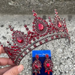 Eveline Bordo Taç Üç Mekik Küpe Seti – Kına Nişan Düğün Abiye Aksesuar Takımı-EVELINE-8 Eveline Bordo Taç Üç Mekik Küpe Seti – Kına Nişan Düğün Abiye Aksesuar Takımı-EVELINE-8