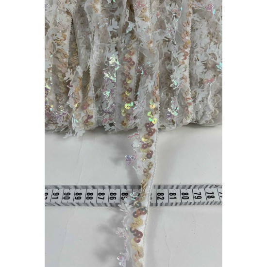 Krem Bej Hologram Kelebekli Payet Şerit &ndash; Fantasy T&uuml;l S&uuml;sleme Şeridi 1 Metre-FANTASY-2
