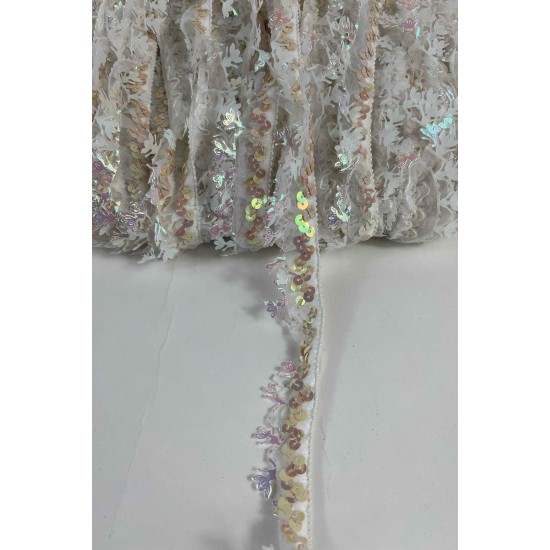Krem Bej Hologram Kelebekli Payet Şerit &ndash; Fantasy T&uuml;l S&uuml;sleme Şeridi 1 Metre-FANTASY-2