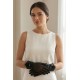 Feather Charm Siyah T&uuml;l Gelin Eldiveni &ndash; İnci Fiyonk Detaylı L&uuml;ks Nikah & D&uuml;ğ&uuml;n Aksesuarı-FEATHER-1