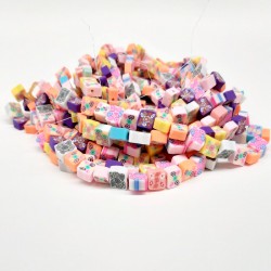 Renkli Çiçek Desenli Fimo Boncuk-FHB-1025