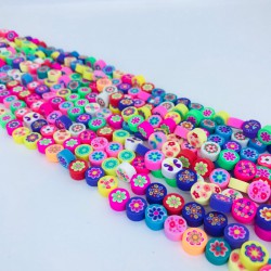 Renkli Çiçek Desenli Fimo Hamur Boncuk-FHB-1148