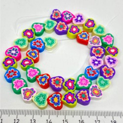 Rengarenk Kalp Figürlü Çiçekli Fimo Boncuk-FHB-1181