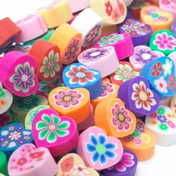 Çiçek Desenli Kalp Model Fimo Boncuk-FHB-1223 Çiçek Desenli Kalp Model Fimo Boncuk-FHB-1223