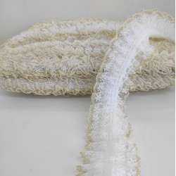 Beyaz Sarı Simli Dantelli Fırfır Kurdele-FK-102