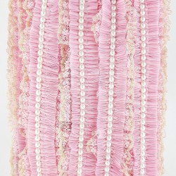 Pembe Sarı İncili Sim Dantel Plise Fırfır-FK-1043