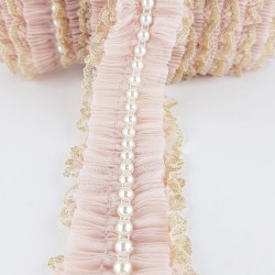 Pudra İncili Sim Dantel Plise Fırfır-FK-1044