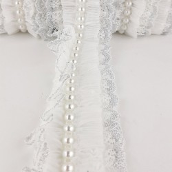 Beyaz İncili Sim Dantel Plise Fırfır-FK-1046