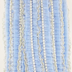 Mavi İncili Sim Dantel Plise Fırfır-FK-1047