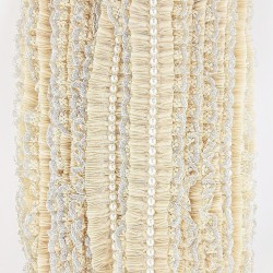 Bej Rengi İncili Sim Dantel Plise Fırfır-FK-1048