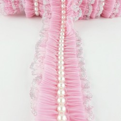 Pembe İncili Sim Dantel Plise Fırfır-FK-1049