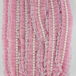 Pembe İncili Sim Dantel Plise Fırfır-FK-1049