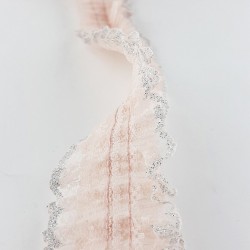 Pudra Gümüş Sim Dantelli Plise Fırfır-FK-1054