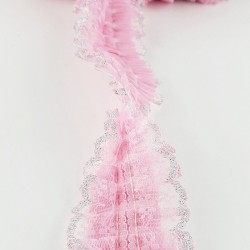 Pembe Gümüş Sim Dantelli Plise Fırfır-FK-1057